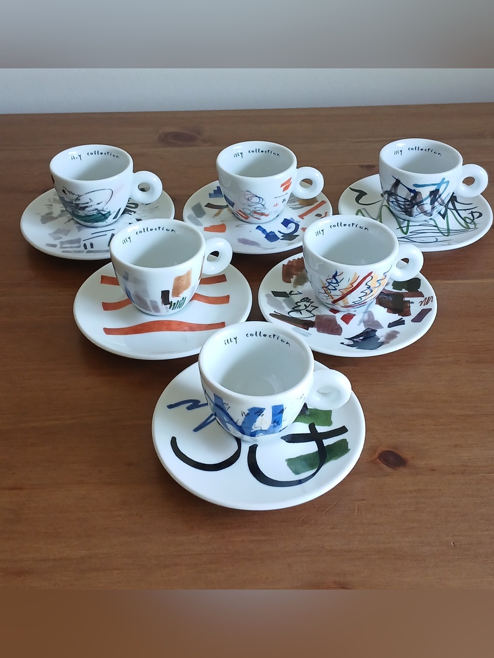 Illy 2004 Pen Tests collection espresso cups & saucers x 6